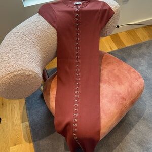 Zara Elegant Rust Dress with Silver Accents